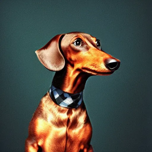 Prompt: dachshund conducting an orchestra, 8 k, color film, photorealistic,