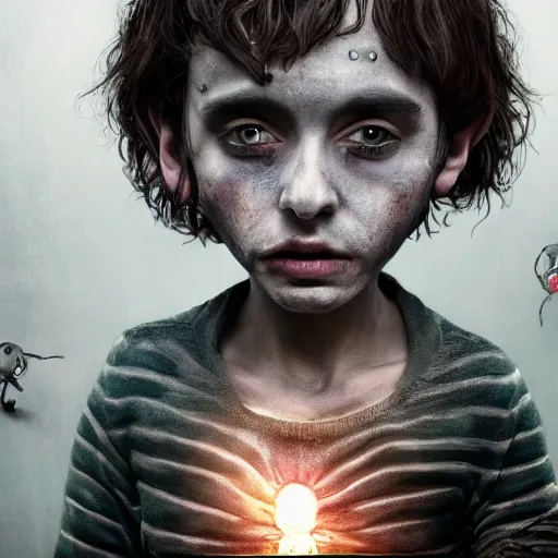 Prompt: a child who is forced to be something other than what he would have liked, having to be forced to give up his abilities, dreams, highly detailed vfx by tim burton, 4 k, trending on art station, masterpiece