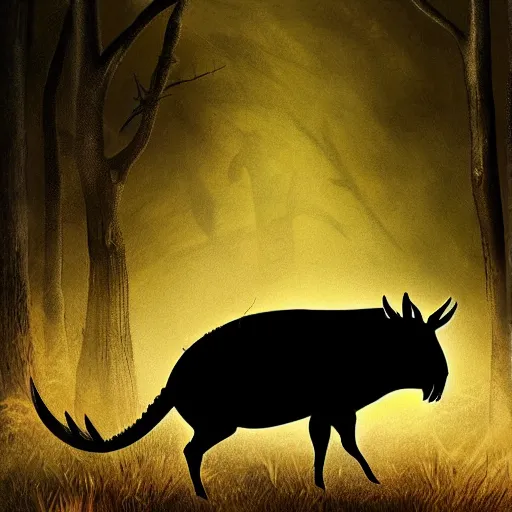 Prompt: black scorpion hunting a wild boar, dark forest, night scene, digital art, dramatic lighting, scary