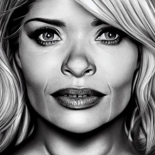 Image similar to holly Willoughby with the physique of a body builder, hyper realistic, ultra detailed, cinematic, dynamic lighting, photorealistic, refined, intricate, digital art, digital painting, masterpiece, 8k