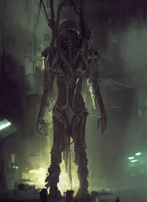 Prompt: alien vs predator, neon, rule of thirds, intricate outfit, spotlight, by greg rutkowski, by jeremy mann, digital painting