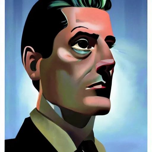 Image similar to dale cooper from twin peaks by dave mckean, hayao miyazaki, dramatic lighting, retro futurism, 5 0 s aesthetic,