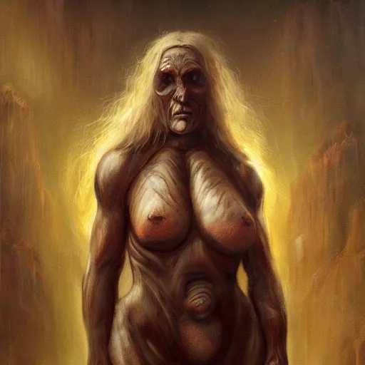 Prompt: golem woman, elden ring boss, matte painting, detailed, elden ring, oil on canvas