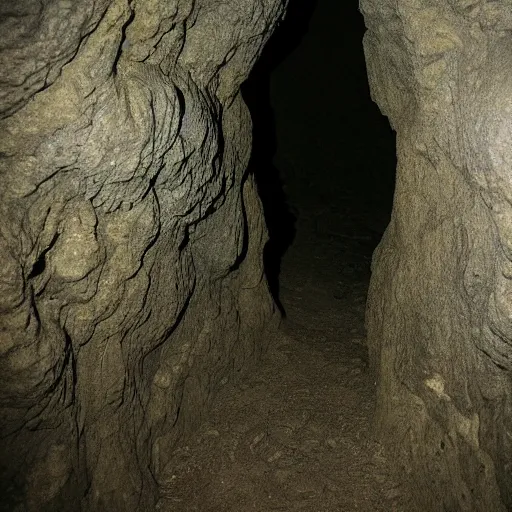 Prompt: photo inside a cave of a lizard humanoid staring in the dark with a really scary and hungry face