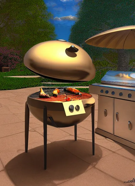 Image similar to barbeque designed by salvador dali, natural lighting, path traced, highly detailed, high quality, digital painting