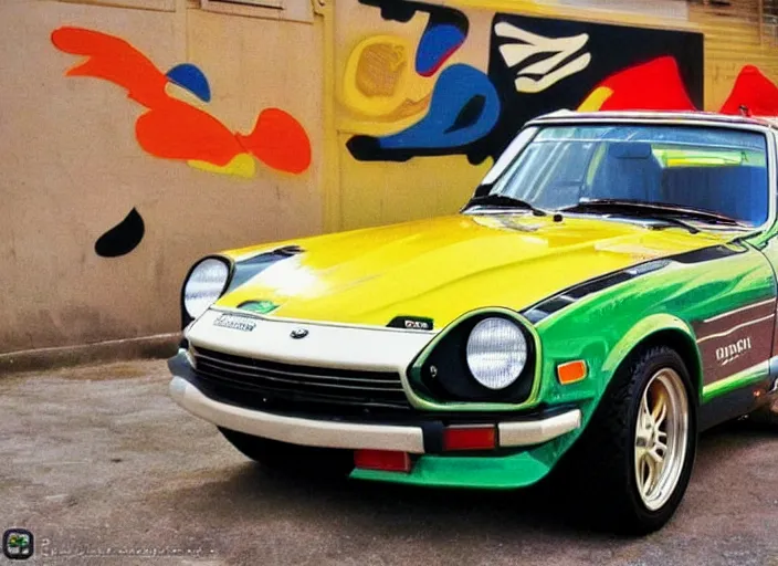 Image similar to a datsun 2 4 0 z in the art style of agam, yaacov