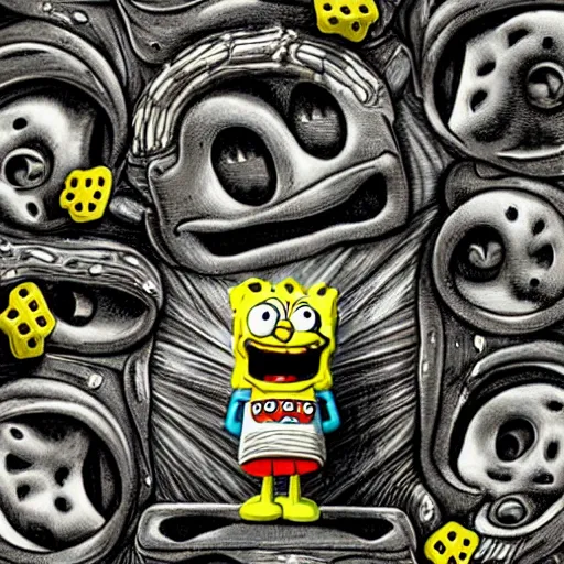 Prompt: Spongebob by Giger