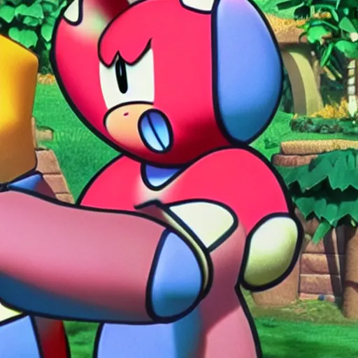 Image similar to kirby with human arms, video game