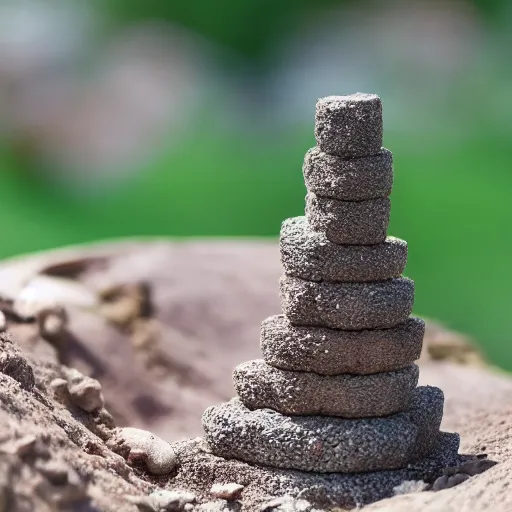 Prompt: ants building a tower of babel, depth of field, dslr, tilt shift, stone tower, 8k, nature photography