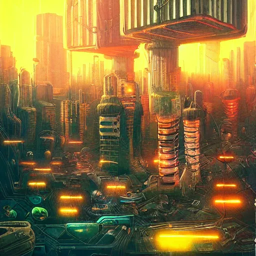 Image similar to “ mushroom city, cyberpunk art by vincent lefevre, behance contest winner, altermodern, cityscape, synthwave, matte painting ”