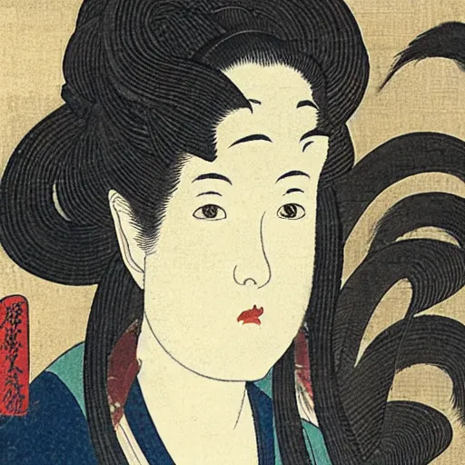 Prompt: Female Portrait, by Hokusai.