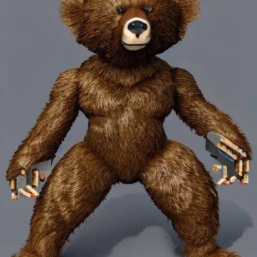 Image similar to a cyborg made of fluffy teady bears highly detailed 8k award winning