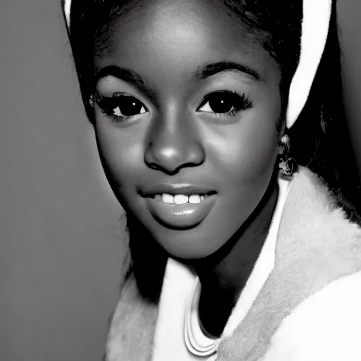 Image similar to black and white photo of a beautiful and elegant 1 9 6 5 young black actress