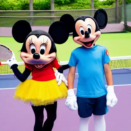 Image similar to Mickey mouse playing tennis with Daisy