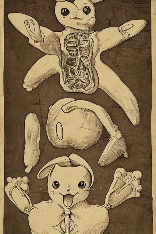 Image similar to 1 7 th century anatomy poster of pikachu, detailed, intricate, elegant, realistic,