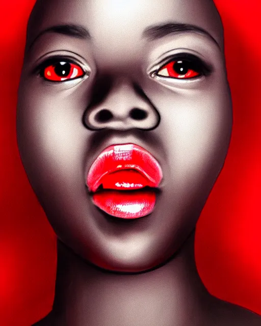 Image similar to realistic portrait of a black figure with red background, dark art, facing camera, photo realistic, detailed, 1 4 5 0, delicate, hyper realism, ultra realistic, 8 k