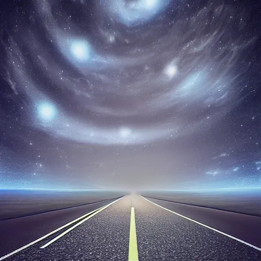 Image similar to endless road that looks like a piano in space, digital art