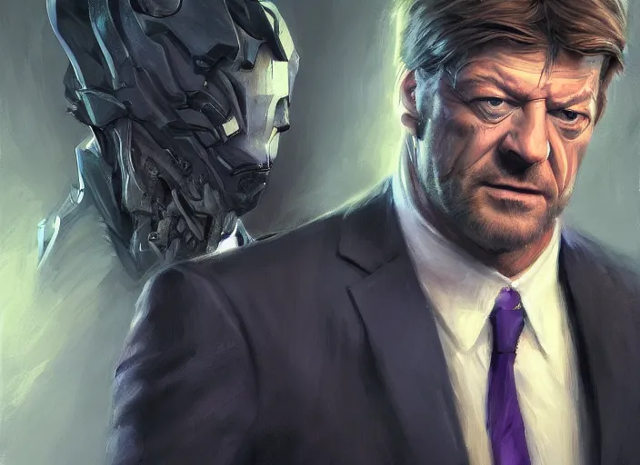 Prompt: sean bean wearing a dark purple suit, elegant, digital painting, concept art, smooth, sharp focus, illustration, from starcraft by ruan jia and mandy jurgens and artgerm and william - adolphe bouguerea