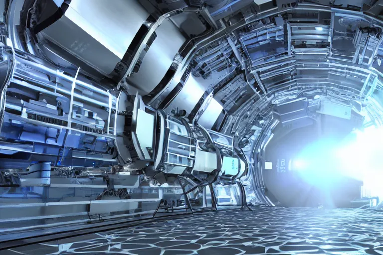 Image similar to hadron antimatter vacuum reactor. cern accelerator. high tech space age antimatter nacelle. photorealistic. 4 k. god rays. highly detailed. vray rendering. unreal engine.