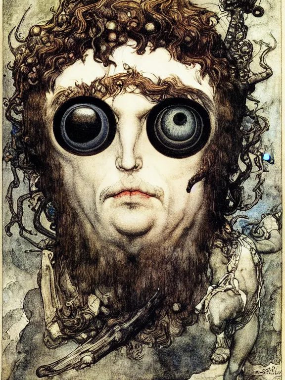 Image similar to one-eyed Cyclops Polyphemus concept art with one huge eye. Extremely high detail, details, realistic, masterpiece, colorful, oil art by Arthur Rackham, Muzinabu, Johann Tischbein, Eugene de Blaas, Frederic Leighton, Harry Clarke