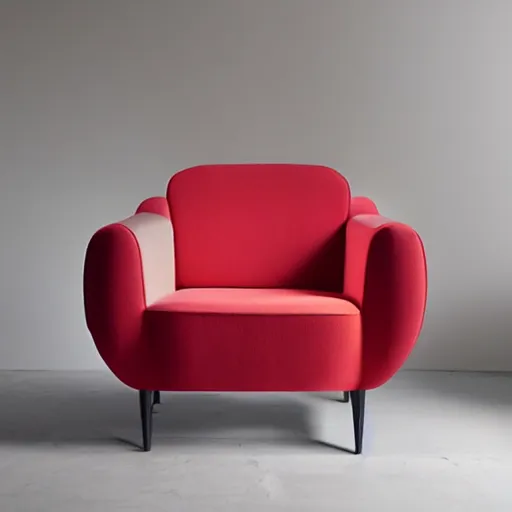 Prompt: a modern armchair design inspired by a strawberry, studio photo