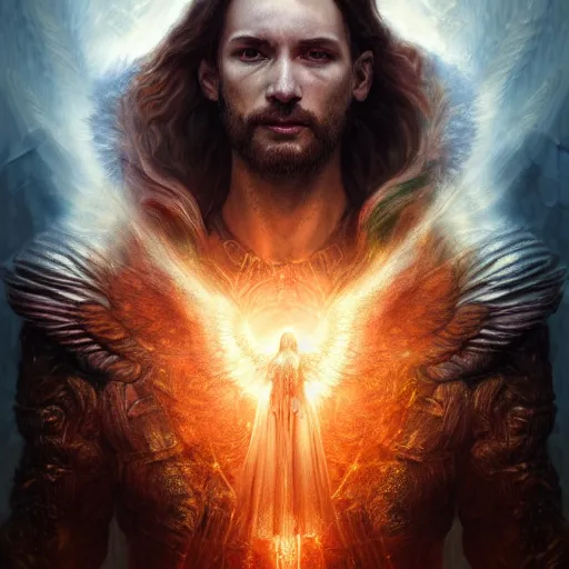 Image similar to Portrait of Archangel Michael, intricate, epic, elegant, menacing, fantasy, highly detailed, digital painting, hard focus, beautiful volumetric lighting, epic light, ultra detailed, by Leesha Hannigan, Ross Tran, Thierry Doizon, Kai Carpenter, Ignacio Fernández Ríos