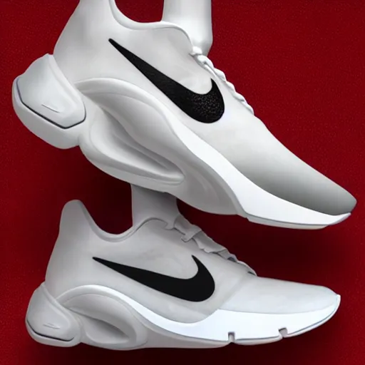 Image similar to a futuristic white nike shoe inspired by spaceship, sci fi with technical mech details and jelly like midsole