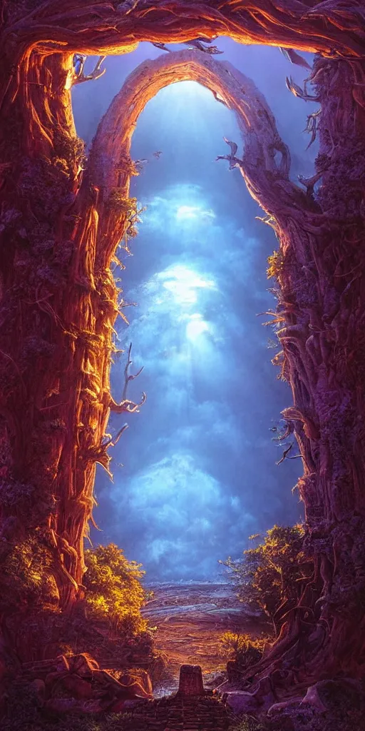 Prompt: fantasy world portal by Tim White dramatic lighting, cinematic establishing shot, extremely high detail, photorealistic, cinematic lighting