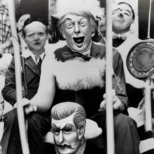 Prompt: donald trump as a sideshow freak, 1 9 3 0 s carnival vintage photo