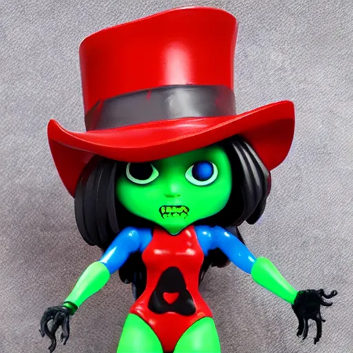 Prompt: neon witch stop motion vinyl action figure, plastic, toy, butcher billy style