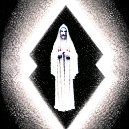 Image similar to vhs static overlay of holy apparition, vhs, 1 9 9 0, highly realistic, highly detailed, vhs noise static, black and white, vhs glitch
