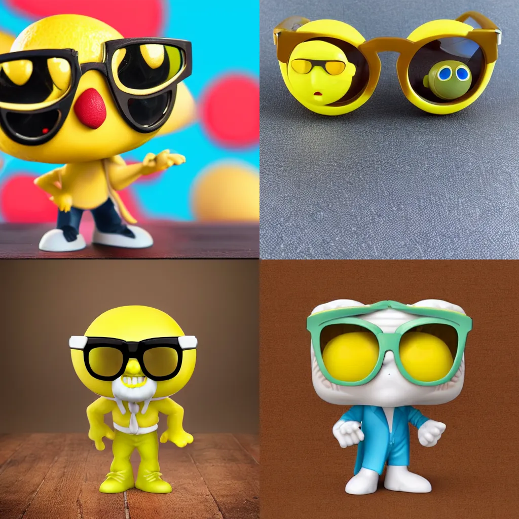 Prompt: Lemon Character With Sunglasses As A Funko Pop, Photorealistic, 4K