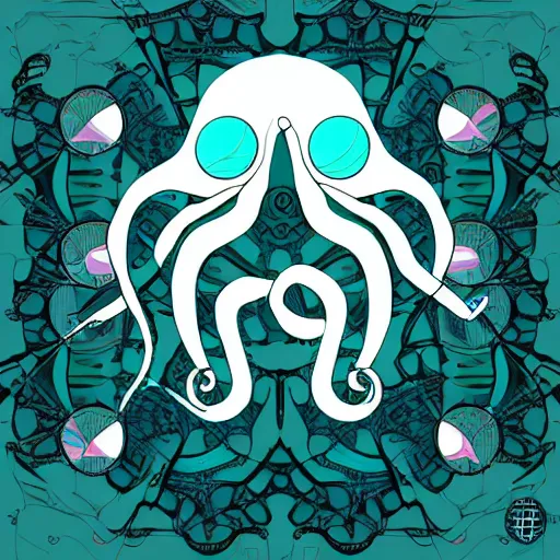 Image similar to cyborg octopus, digital art, geometric, vector art