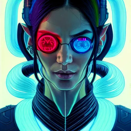 Prompt: portrait painting of a cyberpunk elf with beautiful flowing black hair and eyes, sharp focus, award - winning, trending on artstation, masterpiece, highly detailed, intricate. art by josan gonzales and moebius and deathburger