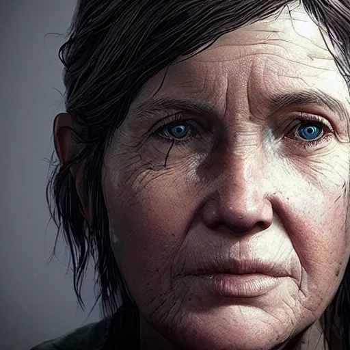 Prompt: an amazing portrait photo of Ellie from The last Of Us as an old retired woman, award winning photo, very detailed, cinematic, beautiful lighting effects