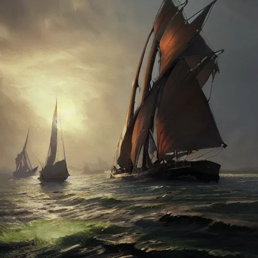 Prompt: sailing barge, Magic the Gathering art, art by greg rutkowski, matte painting, trending on artstation, very detailed