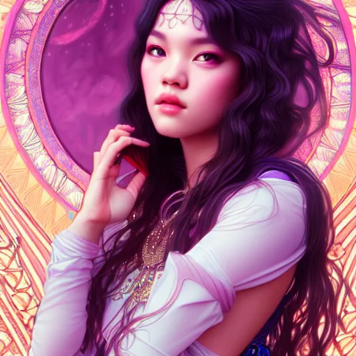 Image similar to portrait of jossi of blackpink, goddess of the moon, highly detailed, digital painting, smooth, sharp focus, illustration, ultra realistic, 8 k, art by artgerm and alphonse mucha