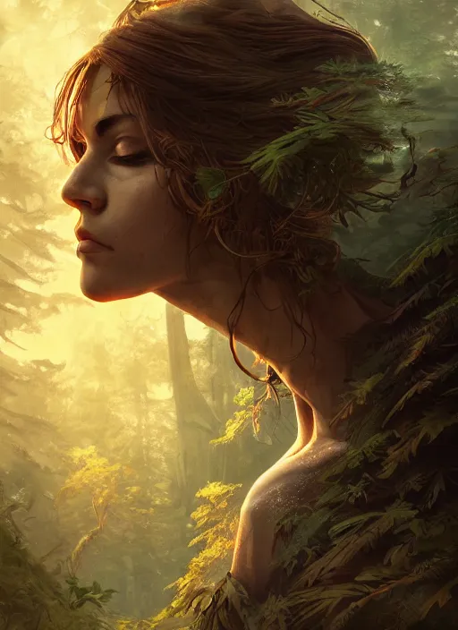 Image similar to portrait of the guardian of the forest, dramatic lighting, soft light, wonderful shading, realistic perfect face, concept art, dynamic pose, digital illustration, trending on artstation, intricate details, epic composition, sharp focus, 8 k uhd, masterpiece, wlop, ross draws