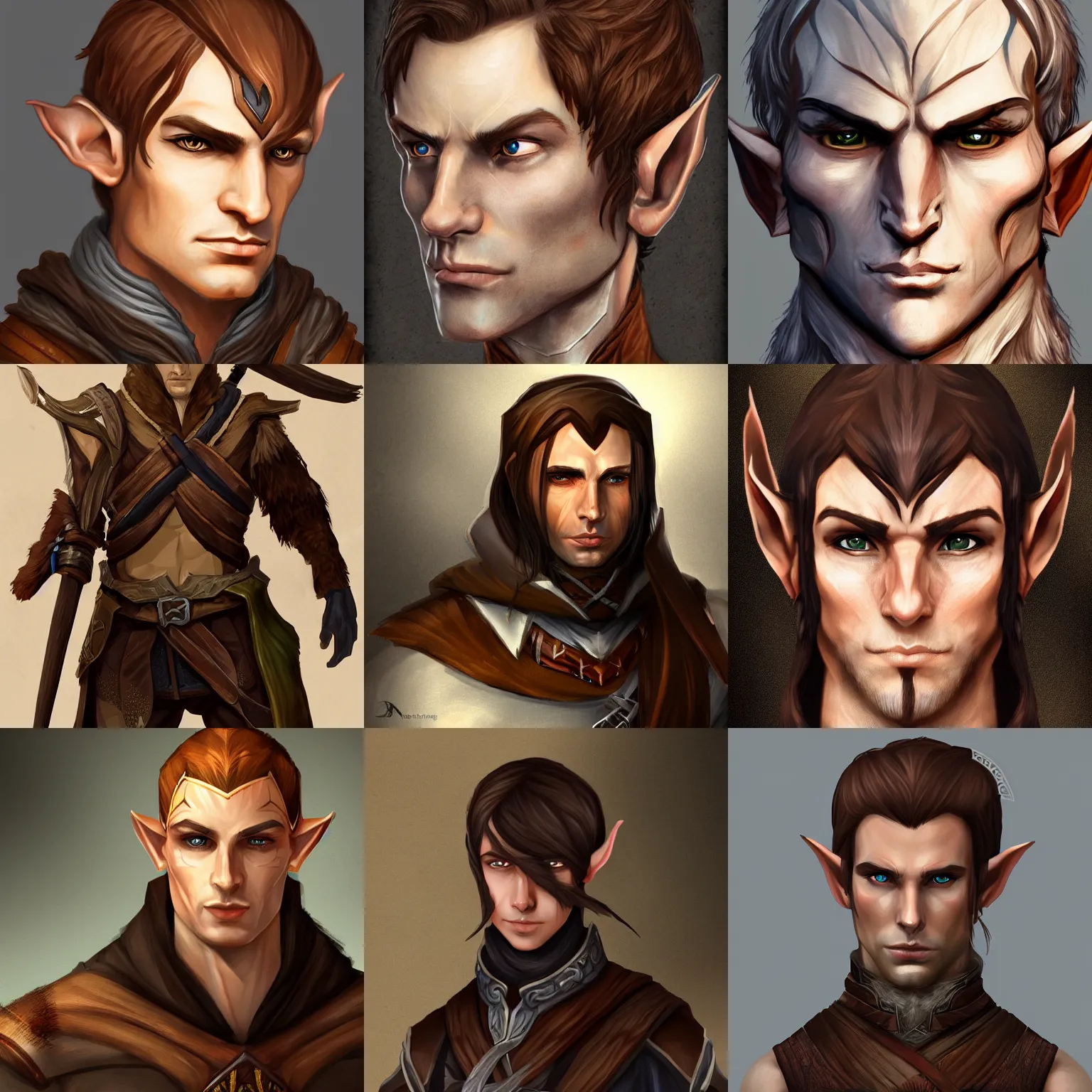 Prompt: fantasy male wood elf assassin, head and shoulder portrait, brown hair, D&D, Pathfinder, Digital Art, D&D Character Commission, Trending on Artstation