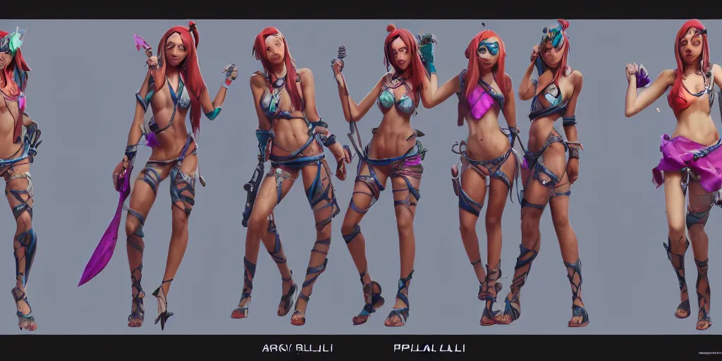 Prompt: beautiful character sheet of pretty pool party Akali (wild rift). 3d render, octane render, realistic, highly detailed, 4k, trending on artstation, pixar, cgsociety, unreal engine 5, redshift render, trending on artstation, blender, behance, cg