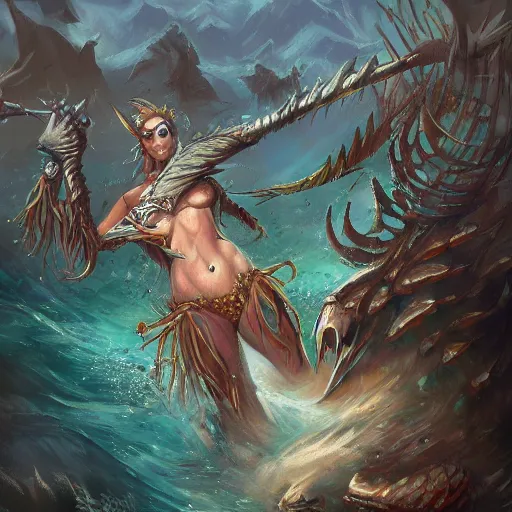 Image similar to merfolk at war, trending on artstation, ultra fine detailed, hyper detailed, hd, concept art, digital painting