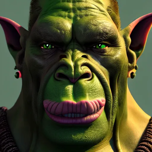 Image similar to a photorealistic portrait shot of a fantasy orc