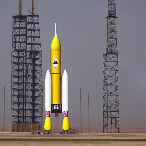 Image similar to a banana rocket on launch pad at jiuquan satellite launch center ( jslc )