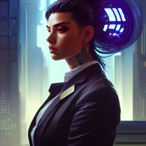 Prompt: portrait painting of a cyberpunk corporate boss amber midthunder, ultra realistic, concept art, intricate details, eerie, highly detailed, photorealistic, octane render, 8 k, unreal engine. art by artgerm and greg rutkowski and charlie bowater and magali villeneuve and alphonse mucha