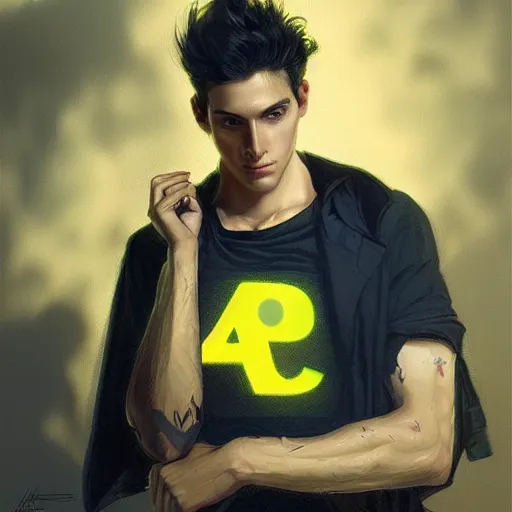 Prompt: ultra realistic illustration, a young man with black hair, in a checkered yellow and black shirt, with blue eyes, highly detailed, digital painting, artstation, concept art, smooth, sharp focus, illustration, art by artgerm and greg rutkowski and alphonse mucha