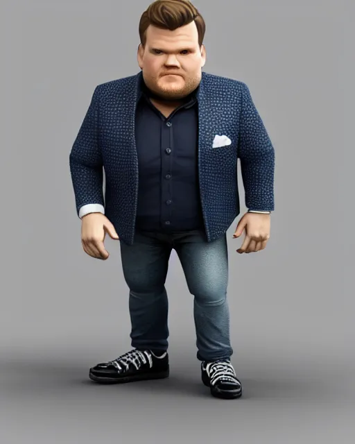 Image similar to full body 3d render of James Corden as a funko pop, studio lighting, white background, blender, trending on artstation, 8k, highly detailed , intricate details