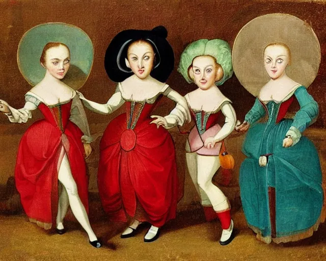 Prompt: a 1 6 0 0 s painting of powerpuff girls