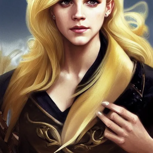 Image similar to A combination of Katheryn Winnick's and Grace Kelly's and Emma Watson's faces with blonde hair as Kid Flash, western, D&D, fantasy, intricate, elegant, highly detailed, digital painting, artstation, concept art, matte, sharp focus, illustration, art by Artgerm and Greg Rutkowski and Alphonse Mucha