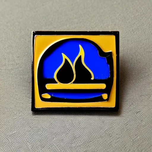 Image similar to a photo of a retro 3 0 s minimalistic clean fire warning enamel pin, studio lighting, behance