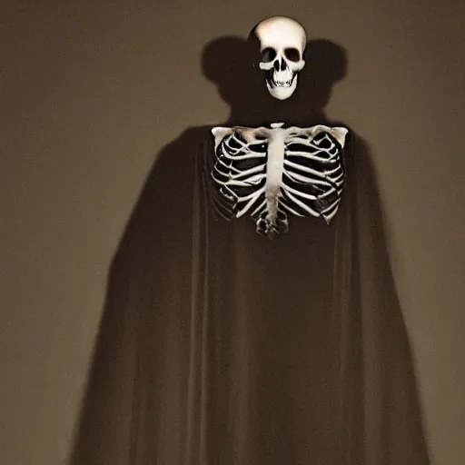 Prompt: a skeleton in a cloak made of shadows